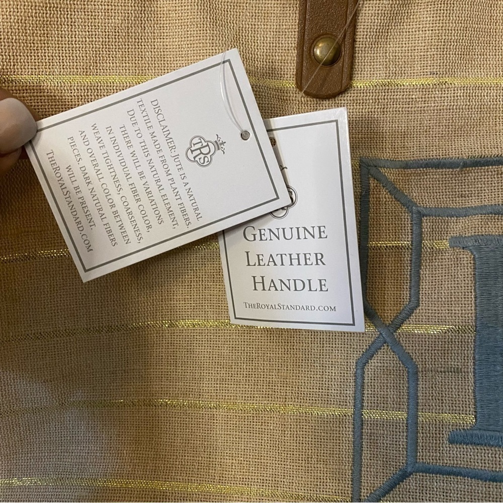 THE ROYAL STANDARD Shimmer Striped Oversized Tote Bag Natural/ Slate Embr w/ [R] - Picture 5 of 5
